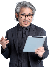 Security professional reviewing data on a tablet